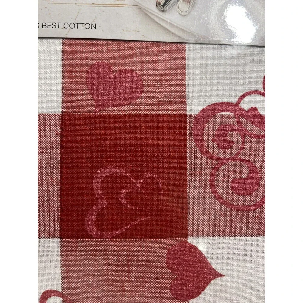 Cottage Classic Linens Red White Plaid Hearts Tablecloth 52”x70” Oblong